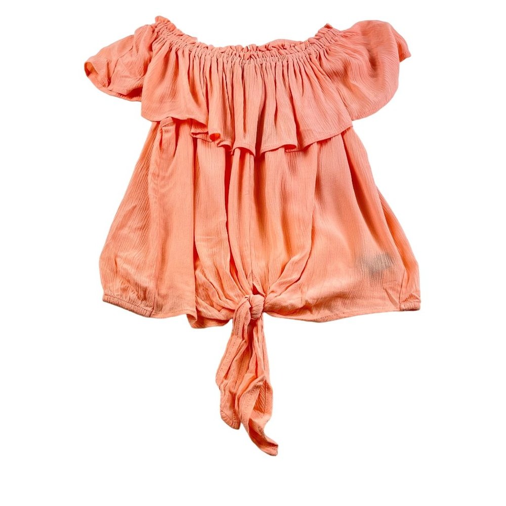 Express Women's Peach Tie Waist Off Shoulder Ruffled Gauze Blouse Top Sz M NWT